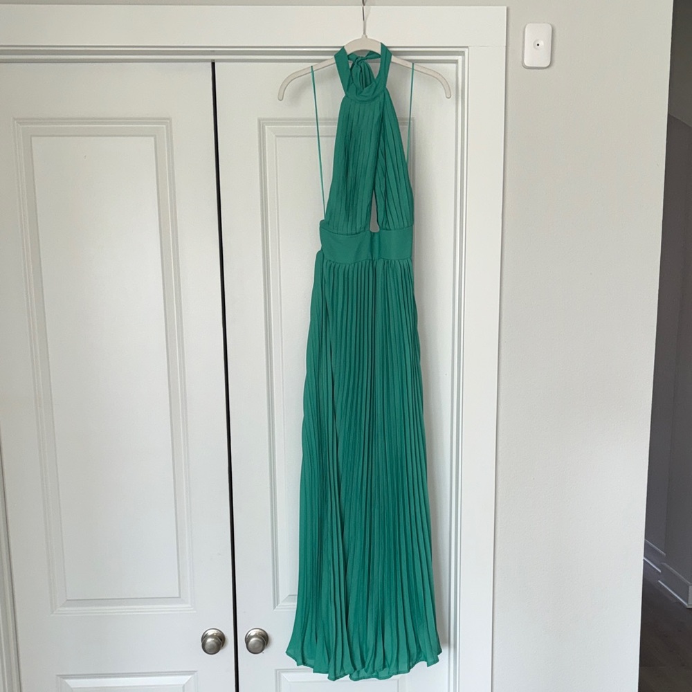 Pink Lily Emerald Green Halter Pleated Maxi Dress